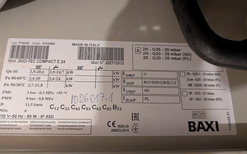 Štítek kotle Baxi
